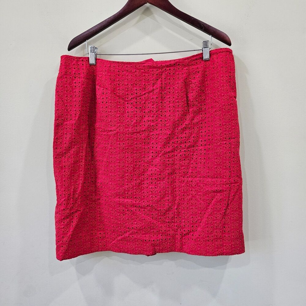 Talbots Womens Eyelet Pencil Skirt Petite Red Cotton Career Business Tomato Girl